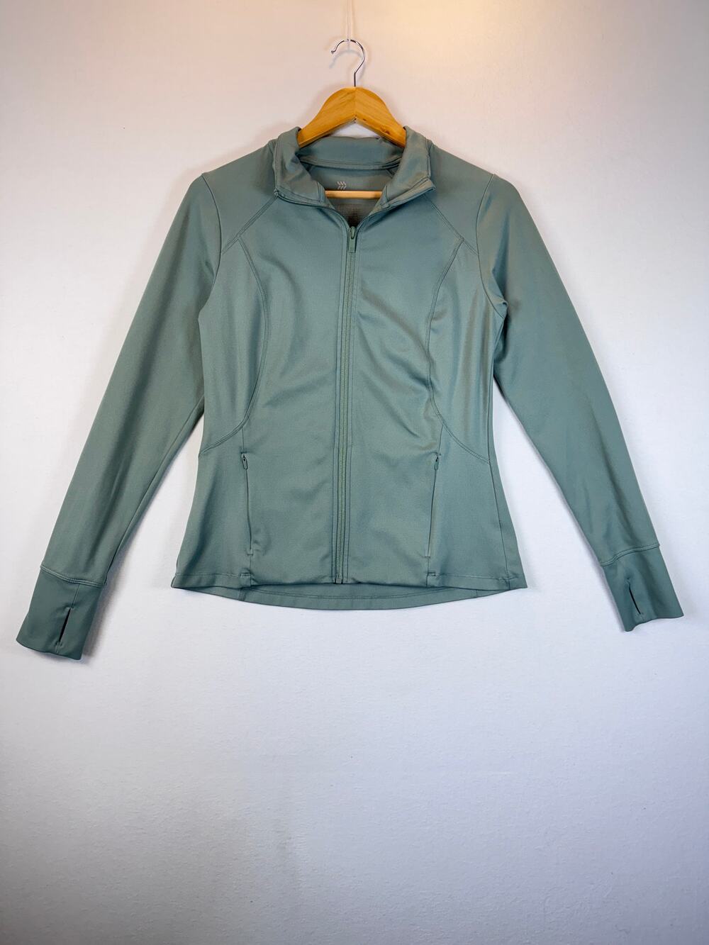 All In Motion Full Zip Jacket Womens Small Sage Green Thumbholes Zip Pockets